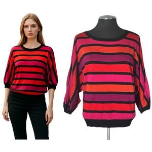 Ruby Rd. – Striped Pullover Dolman Sleeve Knit Sweater – Large